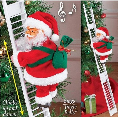Poupée décorative de Noël, Père Noël grimpant à l'échelle, jouet musical à piles, décorations à suspendre au sapin de Noël, cadeau pour enfants (1/3)