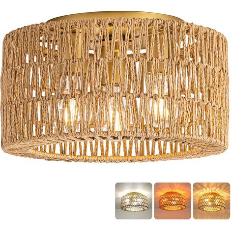 Plafonnier en osier, lustre de style bohème avec ampoule, plafonnier de style wabi-sabi, 3 températures de couleur. (1/5)