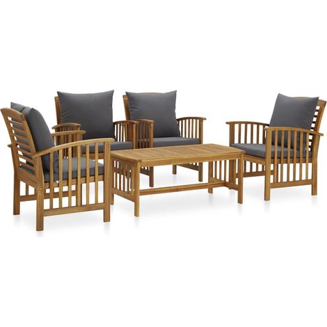 5-tlg. Garten-Lounge-Set mit Auflagen Massivholz Akazie
