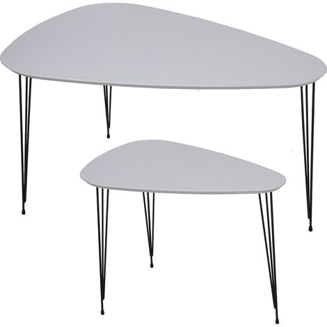 Table d'appoint design bicolore bois et métal - Blanc avec pieds de métal noir (1/5)