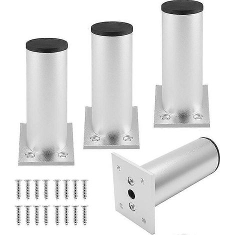 Lot de 4 pieds de meubles réglables en alliage d'aluminium, pieds de support ronds en métal de 4 pouces pour canapé, adaptés aux cuisines, tables, armoires et étagères. (1/5)