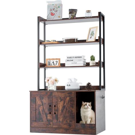 Vevor – Meuble cache bac à litière pour chat 85x49x149 cm – Armoire en bois avec 3 étagères de rangement – Panneaux MDF haute densité