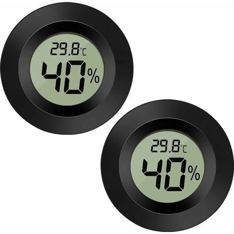 2 Pack Hygrometer Thermometer Digital LCD Monitor Outdoor Humidity Gauge for Indoor/Outdoor Humidifiers Dehumidifiers Greenhouse Basement Babyroom, Black Round (1/5)