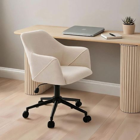 Lumera Home Office Upholstered Computer Desk Swivel Chair with Armrest - Ivory (1/5)