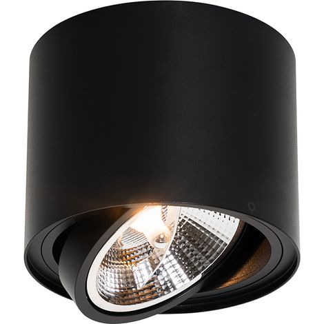 QAZQA Moderno Foco de techo moderno negro giratorio e inclinable AR111 - Rondoo Up Aluminio Cilíndra Adecuado para LED Max. 1 x 15 Watt