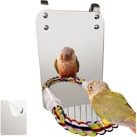 Oiseau Miroir Jouet avec Corde Perche Perroquet Morsure Jouet avec Grand Miroir Perroquet Griffe Cage à Oiseaux Perchoirs Miroir à Mâcher Jouet pour Perruche Perruche Cockatiels (1/5)