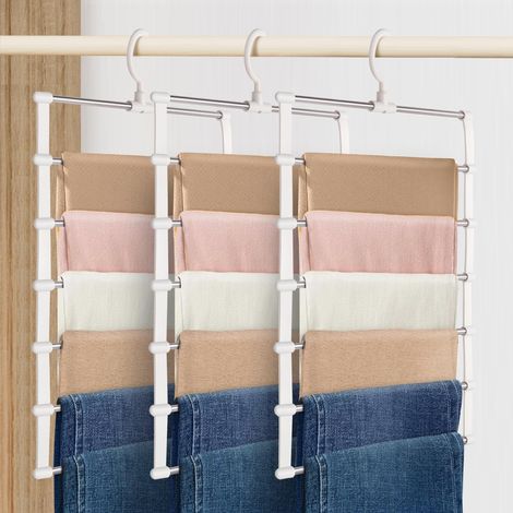 3 pièce Cintre Pantalon, Lot de 3 Cintre Pantalons de Armoire Gain De Place,Cintre en Acier Inoxydable pour Pantalons, Écharpes, Jeans, Vêtements (1/5)