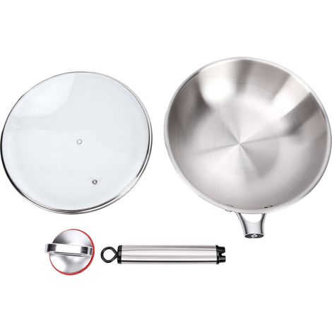 Wok en acier inoxydable avec couvercle en verre, poêle antiadhésive universelle pour cuisinière à Induction, cuisinière à gaz, 3 couches, Construction 304 (1/5)