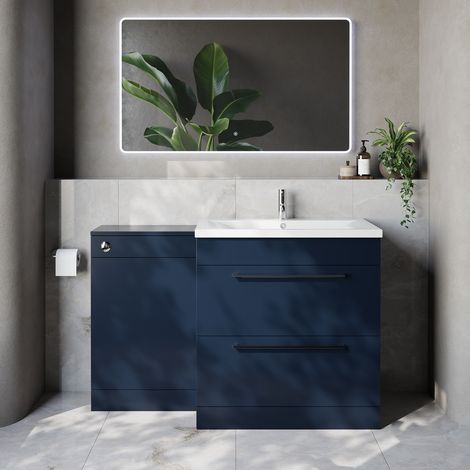 Napoli 460 Deep Blue 1300mm 2 Drawer Vanity Unit Toilet Suite with Glide Basin - 1300mm - Chrome 480mm HandleWithout Kingston Toilet Pan