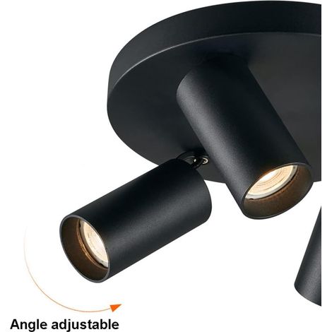 110V plafonnier rond led trois angle réglable salon chambre projecteur lumineux multiple disque rond allée luminaire noir trois 6W 3000K lumière chaude (1/4)