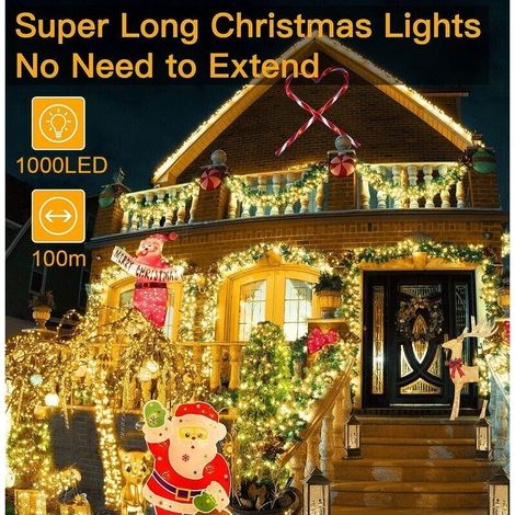 Catena luminosa da 100 m con 1000 LED, impermeabile IP44, ideale per Natale, con telecomando e timer, 8 modalità di illuminazione, perfetta per decorazioni natalizie, compleanni, matrimoni e soggiorni (1/4)