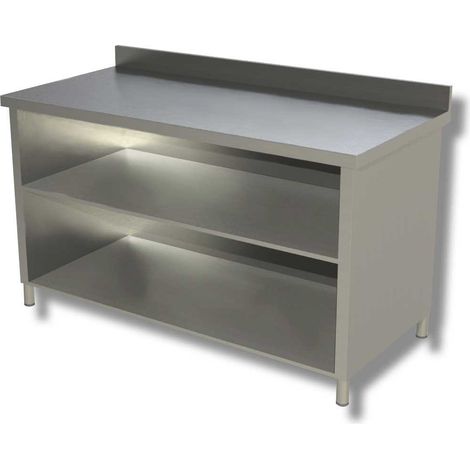 Table sur armoire ouverte avec 1 etagere et dosseret gamme 600 - Ristopro