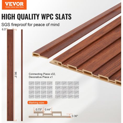 Panneau Mural Lattes, 2450x166 mm, Panneaux Acoustiques WPC pour Mur et Plafond, Lot de 8, Effet Faux Bois, Réduction du Bruit, pou… (1/5)