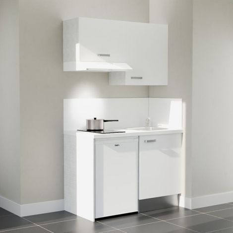 Kochnischen K01L-PT - 120 cm - Laminatplan, spüle Edelstahl, - Weiße Front - weiße Laminatplatte - Kredenzen ja + Haushaltsgeräte weiß (1/5)