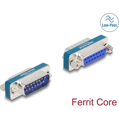 Delock Filtro de supresiÃ³n de interferencias RF/EMI D-Sub de 15 pines macho a hembra con inductor de paso bajo