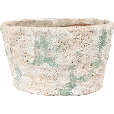 Pot de fleurs décoratif en terre cuite beige et vert 25 x 16 x 15 cm pour balcon et intérieur - PANGIVO