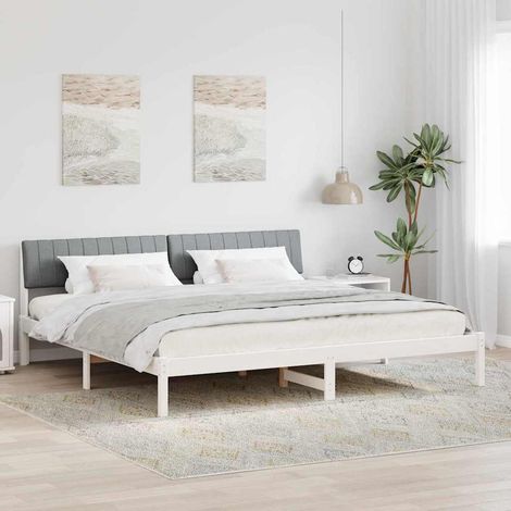 Bed frame White and light grey 200 x 200 cm Solid pine wood vidaXL (1/5)