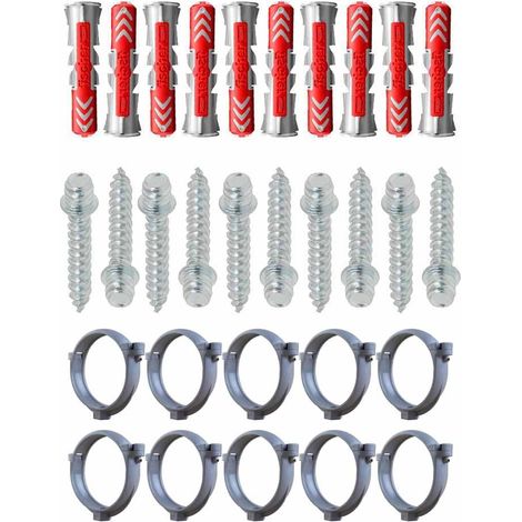 Ensemble de 10 colliers tube de descente Ø80 Zinc + 10 Vis 7x40mm + 10 Chevilles Duopower 8x40mm - Arcanaute (1/4)