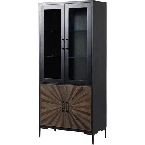 Vitrine Sheesham 90x45x200 schwarz lackiert SUN 102