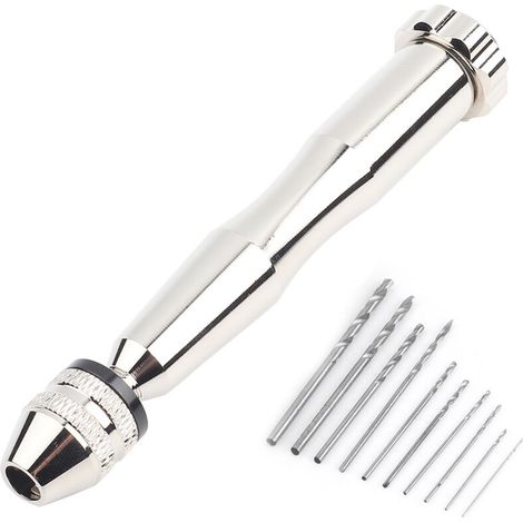 Foret Hélicoïdal à Main, Perceuse à Main en Alliage de Couleur Argent avec 10 Embouts HHS pour le Bois, L'artisanat, la Fabrication Artistique, le Plastique, le Caoutchouc avec (1/5)