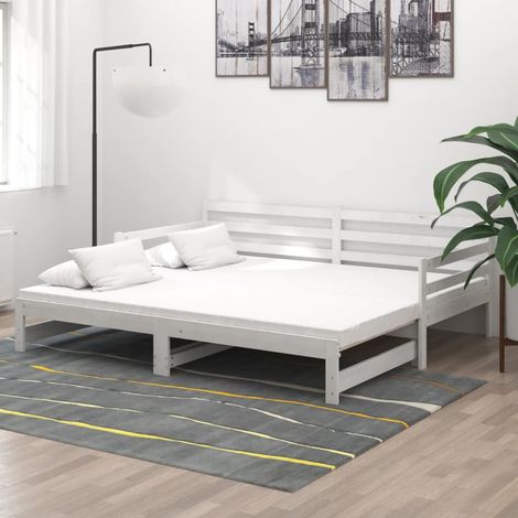 Lit coulissant 2x(90x200) cm Blanc Bois de pin massif 6 (1/5)