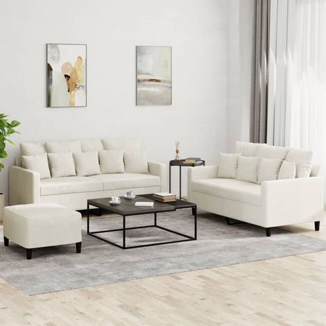 3-tlg. Sofagarnitur mit Kissen Creme Samt vidaXL