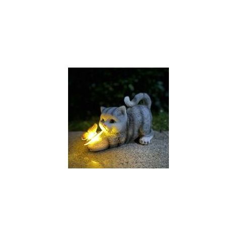 Figurine de chat décorative pour jardin, Layout Chat mignon Papillon Ornements en résine Lampes solaires (1/5)