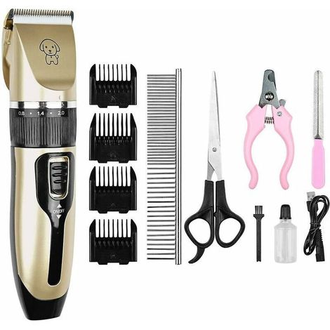 Electric Dog Grooming Clipper, Cordless Pet Grooming Kit, Hair Clipper Kit for Dogs, Cats, and Other Pets (Gold) (1/5)