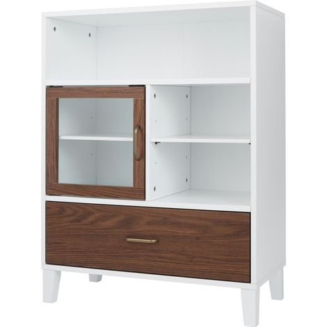 Teamson Home Tyler Wooden Bathroom Free Standing Storage Cabinet 33 cm x 66 cm x 86.8 cm With Drawer & Shelves 2 Tone White/Brown EHF-F0010 (1/5)