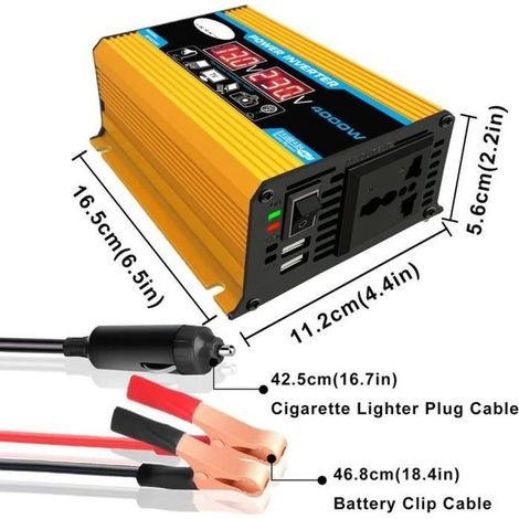 4000W 12V auf 220V - 110V Dual-USB-LED-Kfz-Stromwandler mit modifizierter Wellenform, Schwarz, 12V auf 220V (1/4)