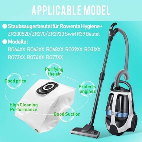 10 Sac de Aspirateur pour Rowenta ZR200520 ZR200720 Silence Force Compact Power X-Trem Power (RO64xx RO63xx RO68xx RO39xx) (1/5)