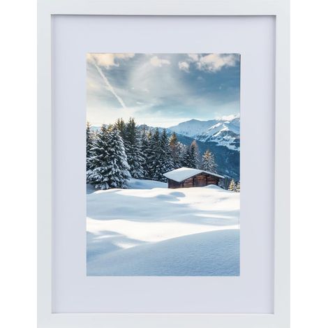 Cadre photo 30x40 cm Blanc, cadre en bois MDF avec passe-partout, verre acrylique haute transparence, cadre moderne interchangeable pour photos, tableaux et œuvres d'art
