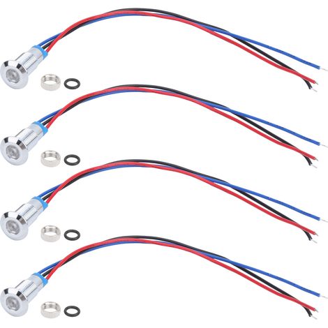 Jeu de 4 LEDs rondes pré-câblées étanches 2 couleurs anode commune 8mm 36V (Rouge et Bleu) (1/5)