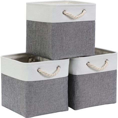 33x33x33cm Fabric Storage Cube, Storage Basket, Storage Box (Grey White, 3-Pack) (1/5)