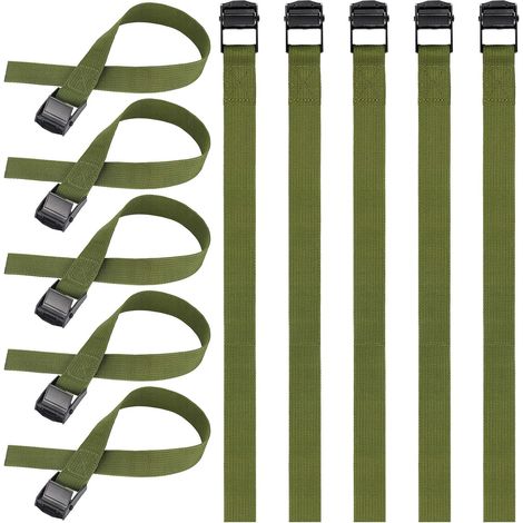 Sangle Porte Velo, 10 PCS 40CM Sangle Cliquet avec Boucles à Came, Alliage Antirouille Réglable à Dégagement Rapide Sangle Arrimage pour Moto Bagage Transport de Vélo, Vert (1/5)