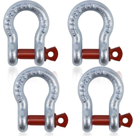 Hochfester, verzinkter Stahlschäkel, Abschleppschäkel mit Ösenbolzen, verstellbare Schäkelschlaufe, 4 Stück (Tragfähigkeit: 0,5 t) (1/5)