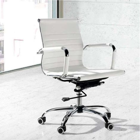 Silla despacho giratoria elevable acabado simil piel blanco, 58 cm(ancho) 90/97 cm(altura) 64 cm(fondo) (1/2)
