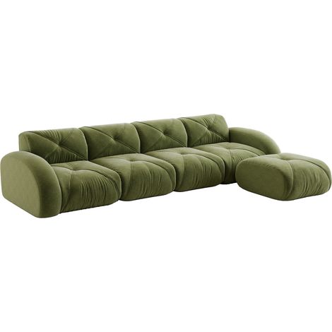 Sofá modular en L de chenilla verde de 4 plazas HOMVRA (1/5)
