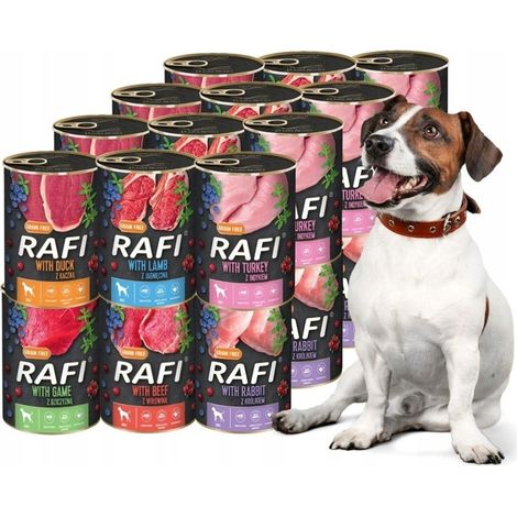 RAFI Nassfutter für Hunde, Mischung aus 7 Geschmacksrichtungen, 24 x 400 g, getreidefrei, Dolina Noteci