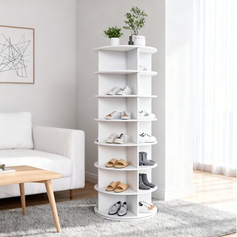 Range-chaussures rotatif 60x60x161 cm blanc, 7 niveaux, PVC, 28 paires MEUBLIV (1/5)