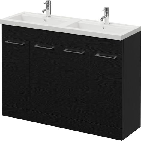 Napoli 390 Nero Oak 1200mm 4 Door Vanity Unit with Double Lucia Basins - 1200mm - Chrome 160mm Handle
