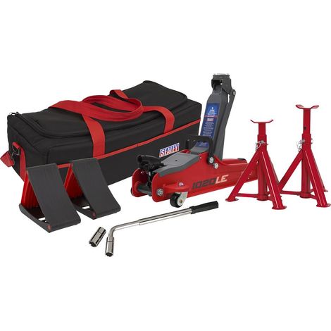 Sealey 1020LEBAGCOMBO Low Entry Short Chassis Trolley Jack & Accessories Bag Combo, 2 Tonne - Red