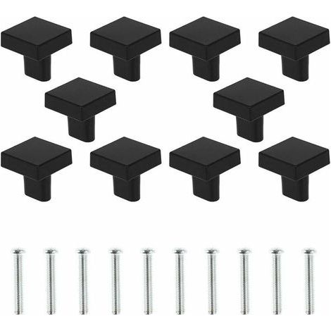 Lot de 10 Boutons de Porte Noir Boutons d'armoire Carrée en Laiton Massif Poignées de Meuble Cuisine Vintage avec Vis pour Armoire Placards Tiroirs (Noir) (1/4)