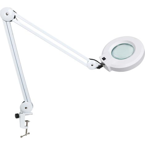 Lampe Loupe Led , Lampe De Travail , Avec Lentille En Verre 105 Mm 5 Dioptries , Pince MéTallique , Bras Pivotant , LumièRes à Intensité Variable En Mode 3 Couleurs 16 Watts