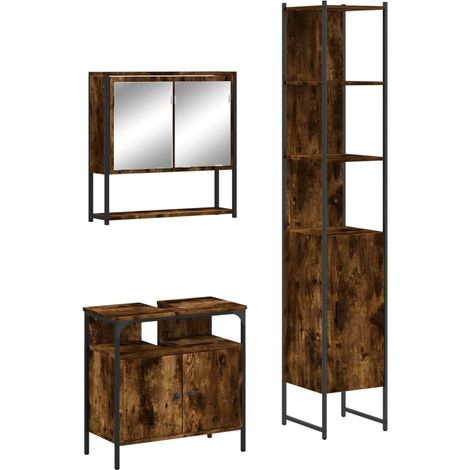 Maison Exclusive - 3-tlg. Badmöbel-Set Räuchereiche Holzwerkstoff