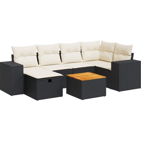 vidaXL Set Divani da Giardino con Cuscini 7pz Nero Polyrattan (1/5)
