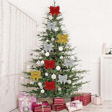 mini lazos navideños de 6 pulgadas, lazos de lentejuelas rojas para coronas, pajaritas brillantes para la punta del árbol de Navidad. (1/3)