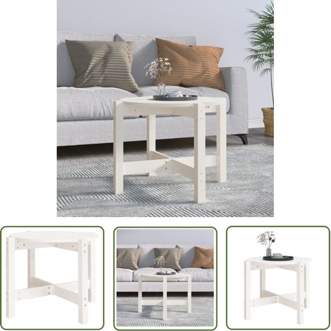 The Living Store Table basse Blanc Ø 62,5x45 cm Bois massif de pin - Table Basse - Meuble Salon - Table Ronde - Bois Massif - Pin (1/5)