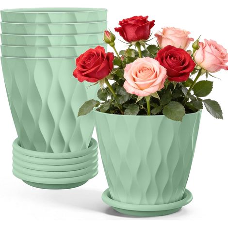 6 Pcs Pots de Fleurs en Plastique,Pot Plante Interieur (Vert Laiteux) (1/5)