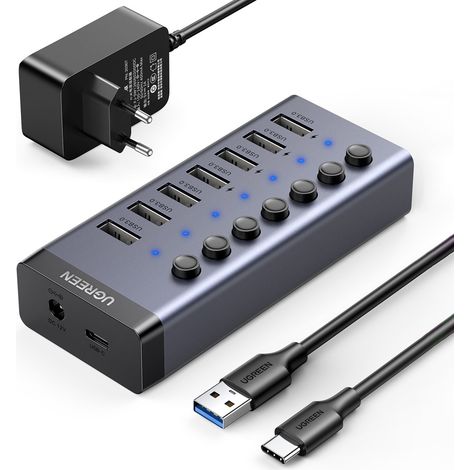 7in1 Multifunktionaler USB-C HUB Splitter - 7x USB 3.0 PD DC 12V Grau (1/5)